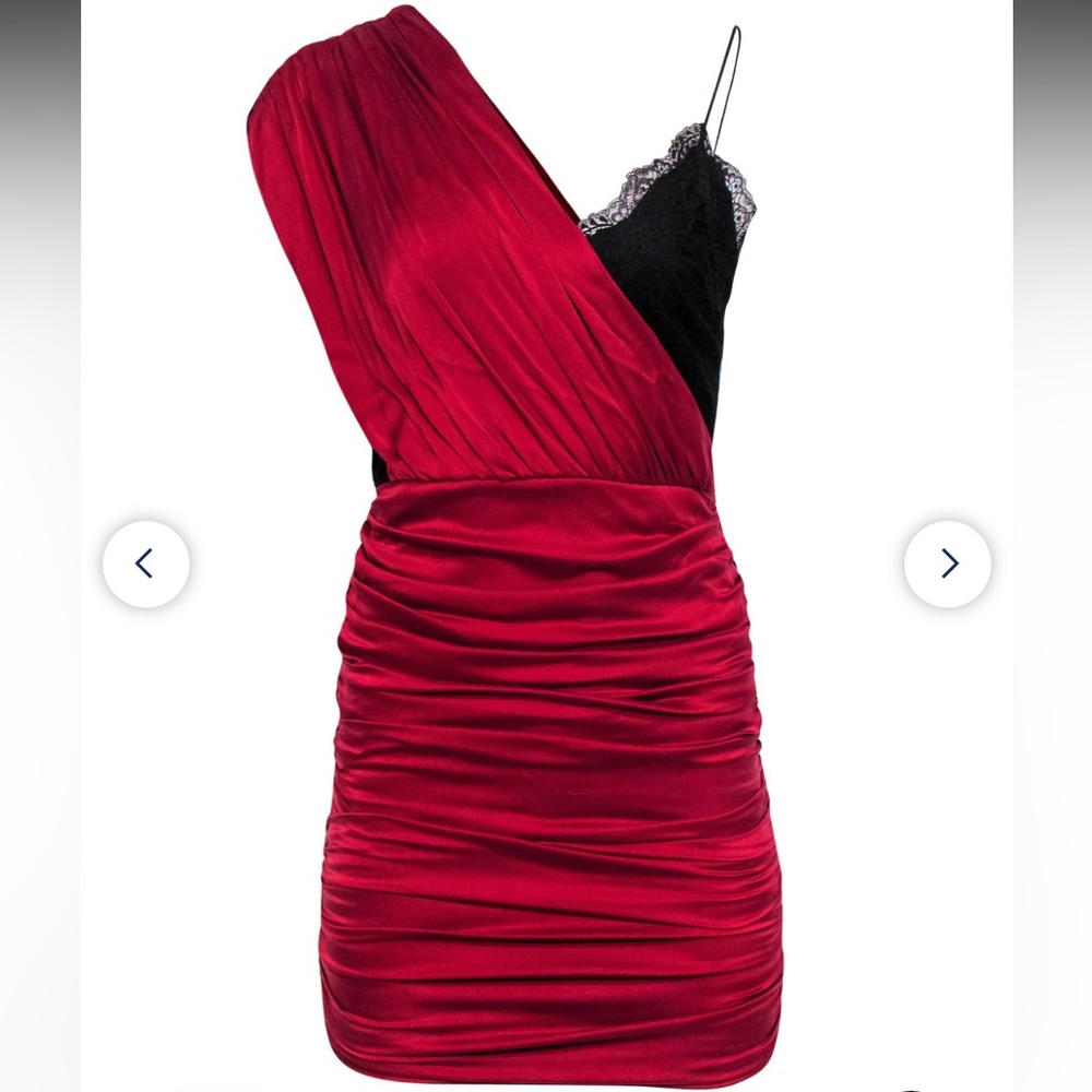 Alice+Olivia black lace and red draped dress size 2